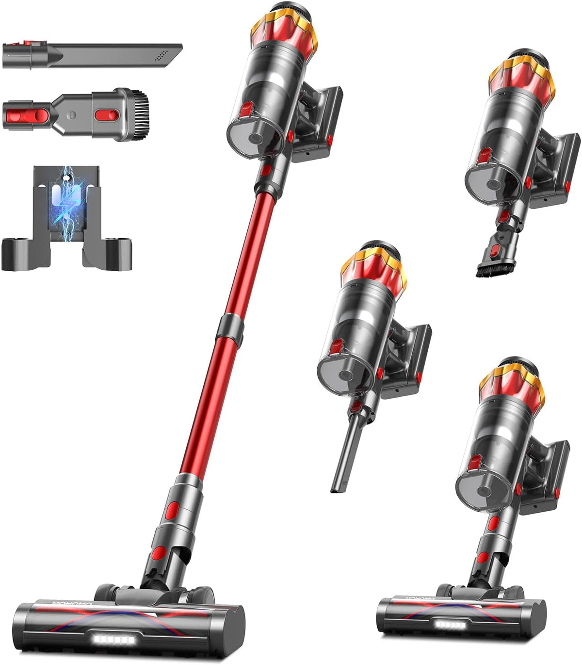 Skiennix Cordless Vacuum Cleaner - 650W Power, 70 Mins Runtime, Anti-Tangle Brush, OLED Touch Screen | Ideal for Hardwood Floors & Carpets (Red)