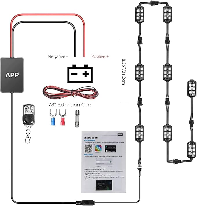 SHINIGHT 8 Pcs Motorcycle LED Light Kits, App Control Multicolor Waterproof Motorcycle LED Strip Lights with RF Remote, Music Sync & Multiple Scene Modes RGB LED Lights for Motorcycles