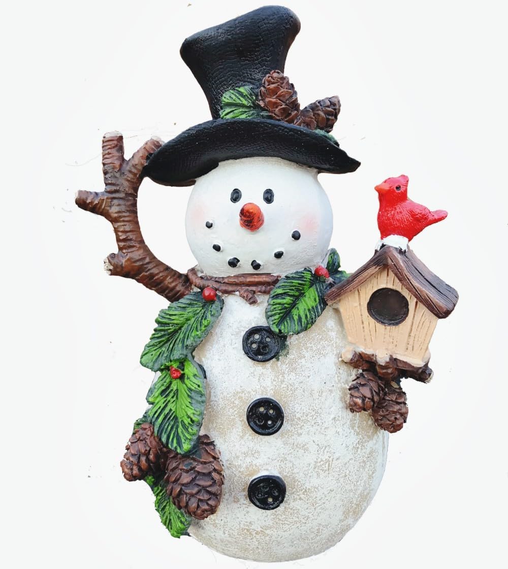 Regine Switzerland Snowman Figurines - Charming Holiday Indoor Decorations | Winter Ornaments (Holding Cardinal)