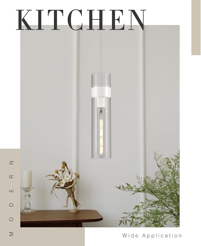 3 Pack Pendant Lights Kitchen Island (Bulbs Included), White Adjustable Modern Glass Pendant Light Over Island, Industrial Pendant Light Fixtures for Dining Room Hallway Bedroom Living Room
