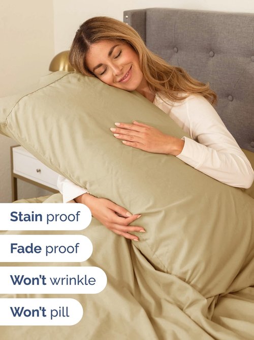 Extra Deep Twin Sheet Set - 4 Piece Breathable and Cooling Sheets - Hotel Luxury Bedding for Women, Men, Kids & Teens - Easy & Secure Fit - Soft, Wrinkle Free and Comfy - Extra Deep Pockets - Beige