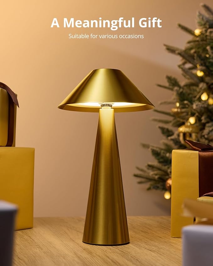 Bojim Rechargeable Cordless Table Lamp, Gold LED Battery Operated Wireless Table Lights, Touch for 3 Color Dimmable, IP54 Waterproof for Restaurant, Dining, Outdoor, Patio, Outside