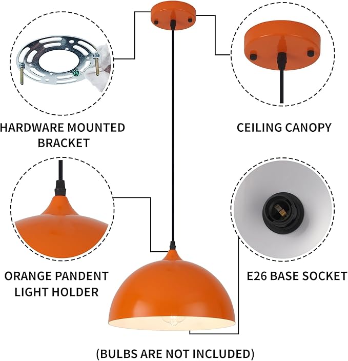 Orange Kitchen Pendant Lights,11.8inches 2 Packs Pendant Light, Farmhouse Pendant Light, Pendant Lights Kitchen Island for Living Room, Bedroom, Dinning Room