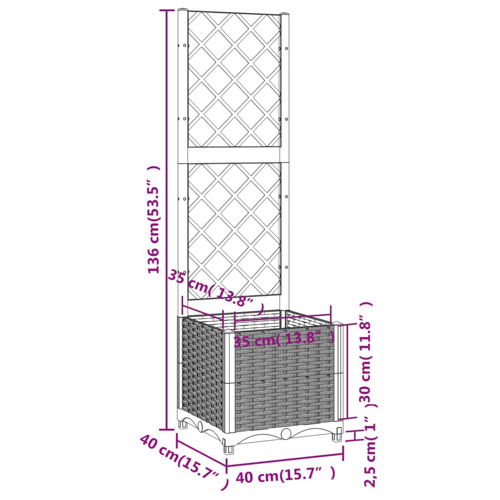 Favemtsl Square Raised Garden Bed with Trellis, 15.7x15.7x53.5 in Brown Polypropylene Planter Box, Modern Vertical Patio Outdoor Planter for Climbing Plants and Flowers