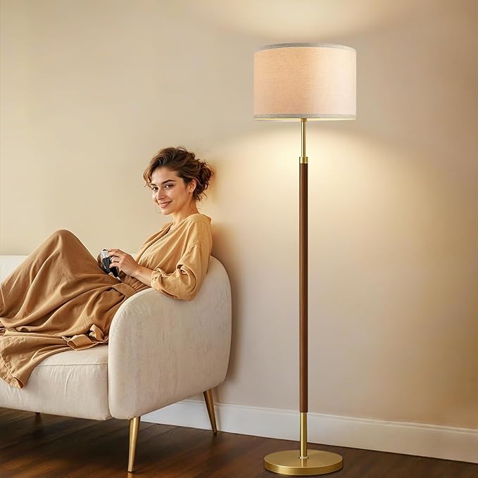 Wood Floor Lamps for Living Room Farmhouse Floor Lamp with Remote Control,Dimmable Vintage Floor Lamp Mid Century Modern Standing Lamp with 3 Color Temperature Tall Floor Lamps For Bedroom Corner