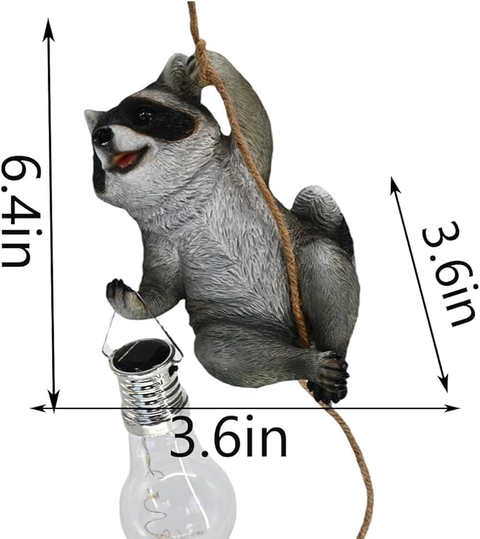 Resin Raccoon Garden Statue Solar Fence Lights Outdoor Hanging Decor Porch Tree Decorations Yard Ornaments Small Cute Figurines Funny Gifts for Women Men Lovers