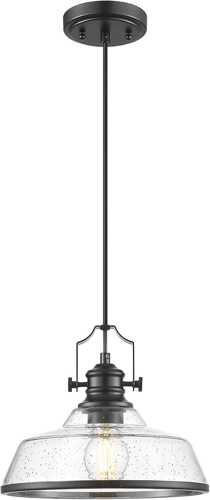 kudos Seeded Glass Pendant Light Kitchen Island, Adjustable Cord, Black Farmhouse Kitchen Light Fixture,KDPL13-BK-S