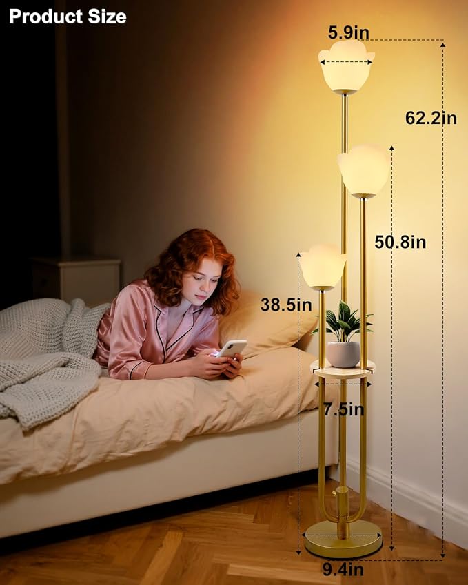 63IN Floral Floor Lamp with Table, 3-Lights Dimmable Flower Floor Lamps for Wedding Party, 3000K Warm White Modern Tall Standing Lamp for Living Room/Bedroom