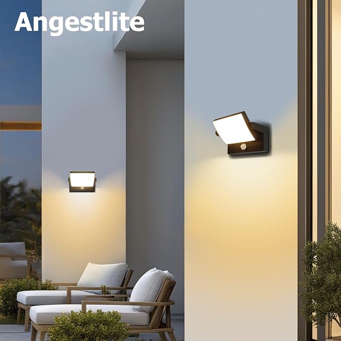 Motion Sensor Outdoor Light Black 350 °Rotatable 18W 1980LM Modern Porch Light IP65 Waterproof Wall Sconce for Outside 3000K Warm White Patio Light for Entrance Doorway House Gardern Garage