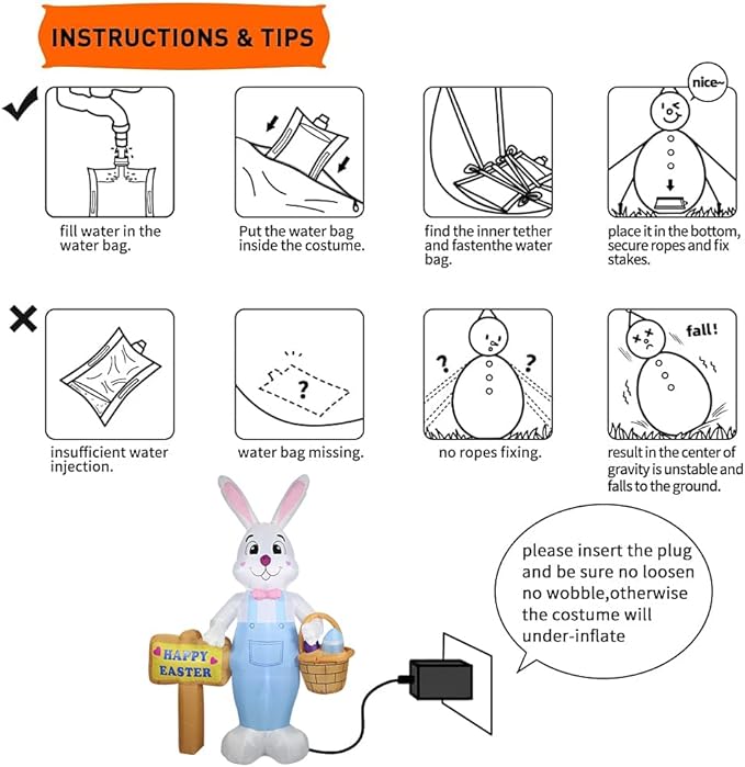 DomKom 8 FT Giant Easter Inflatable Bunny Outdoor Decorations, with Colorful Eggs Basket, Build-in LEDs Happy Easter Blow Up Yard Decorations for Party, Outdoor, Garden, Yard Lawn Décor