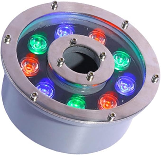 LED Pond Light Underwater Lights, IP68 Waterproof with Remote Control Spotlights, Submersible LED Fountain Lamp, AC12V-24V RGB Color-Changing Middle Hole Pool Lights(12W(24V))