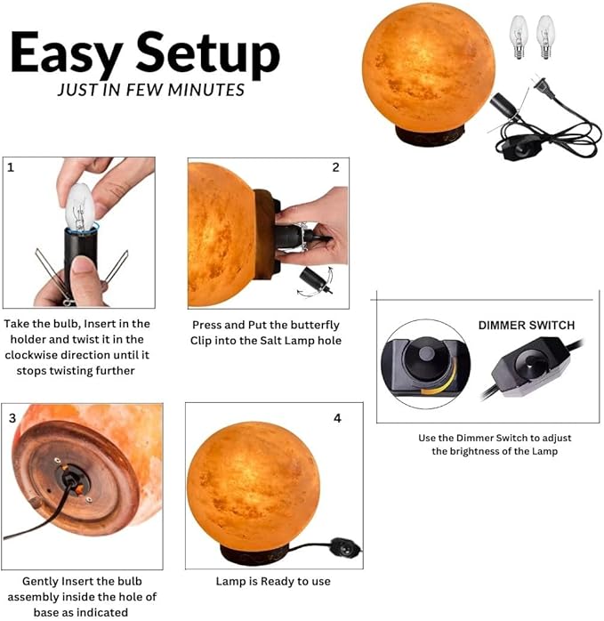 Himalayan Pink salt globe Shape Lamp with dimmer switch and a pair of bulbs (HL-GLOBE)