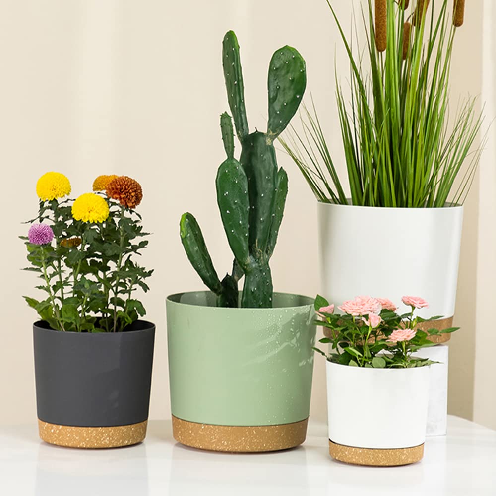ZMTECH Planters for Indoor Plants, Plant Pots & Flower Pots, Plastic Plant Spring 3 Pack 8 Inch Self Watering Planter with Drainage Hole and Saucer, Modern Decorative for Indoor Outdoor, Dark Gray