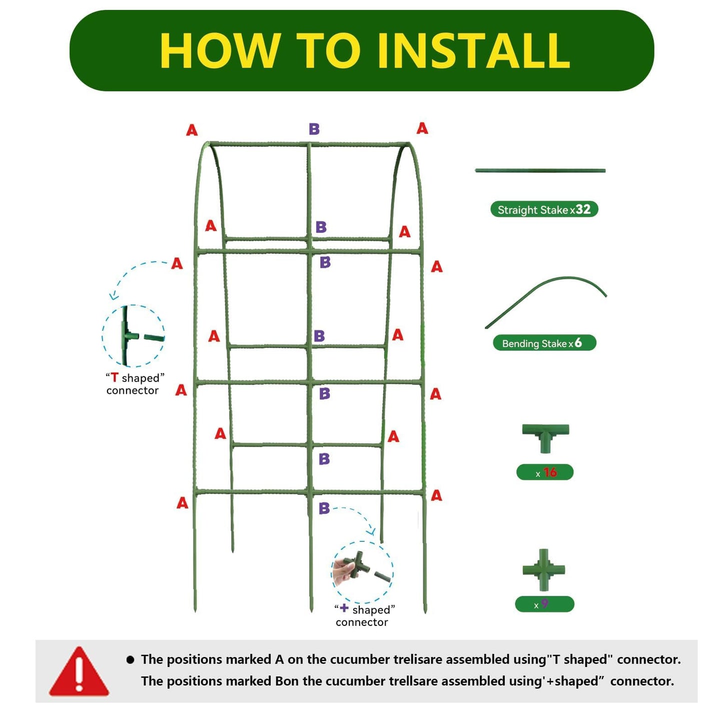 63" Tall Garden Trellis for Raised Bed Metal U-Frame Arch Tunnel Tomato Cage Plant Stakes Support with Garden Netting for Cucumber,Grapes,Peas, Zucchini,Vine,Bean,Flowers
