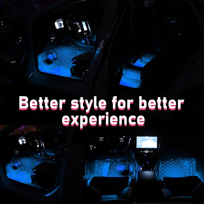 Car LED Strip Light, 24 LEDs RGB Neon Interior Atmosphere Lights, 12V Under Dash Ambient Night Light, USB Port Auto Interior Decorative Lamp, Universal Car Accessories (Ice Blue)