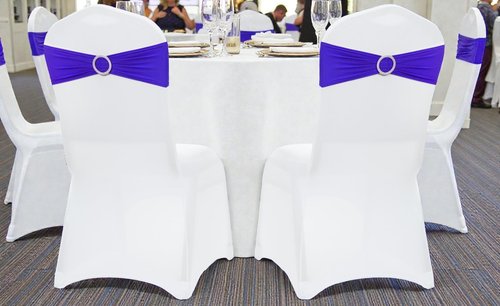MDS Premium Spandex Chair Sashes - Universal Fit Elastic Covers with Buckle Slider | Pack of 100 - Royal Blue