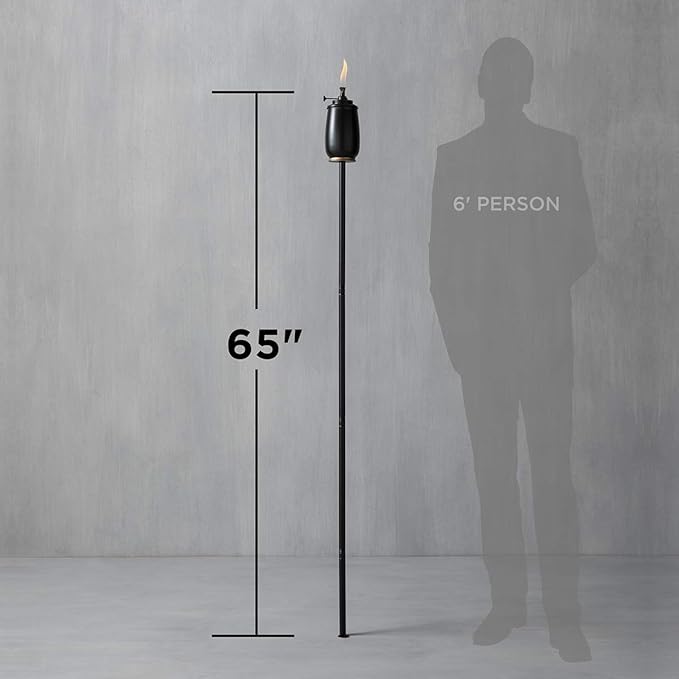 TIKI Kokomo 65" Metal Torch with Adjustable Flame – Black Decorative Outdoor Lighting for Backyard, Lawn, Patio & Garden | Includes Long-Lasting Wick & Snuffer | Weather-Resistant Design