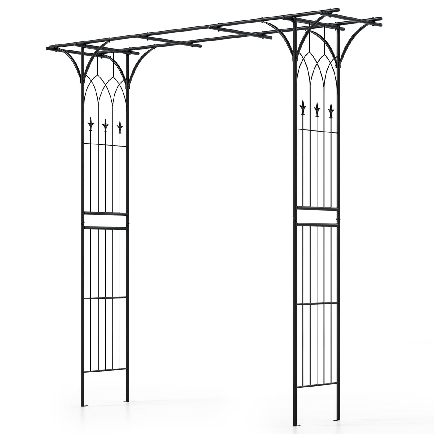 Giantex Metal Garden Arbor with Trellis, 81" Outdoor Arch for Climbing Plants, Heavy-Duty Rust-Resistant Steel Archway with 4 Stakes for Garden, Wedding, Party, and Yard Decoration, Black