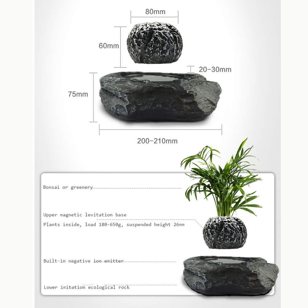 ZHHID Floating Flower Pot - Magnetic Suspension Levitating Air Flower Pots - Creative Design Levitation Bonsai - Home Office Decorations - Fun Gift,Black