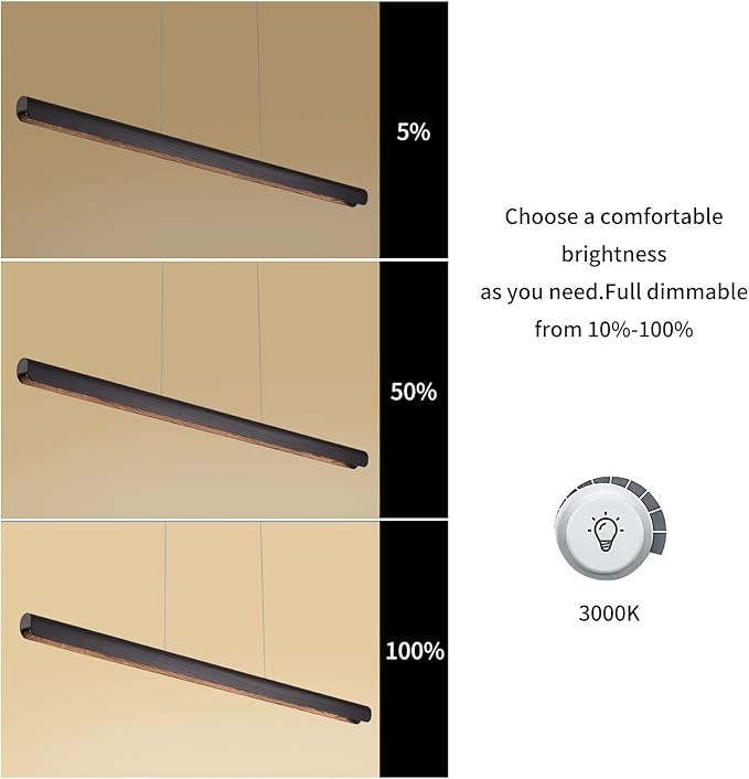 Modern Linear LED Chandelier, 31" Wall-Dimmable Pendant Light Kitchen Island Light with Wood & Aluminum, 19W LED Pendant Light for Dining Room, Office, 100-240V, CRI>90 Black