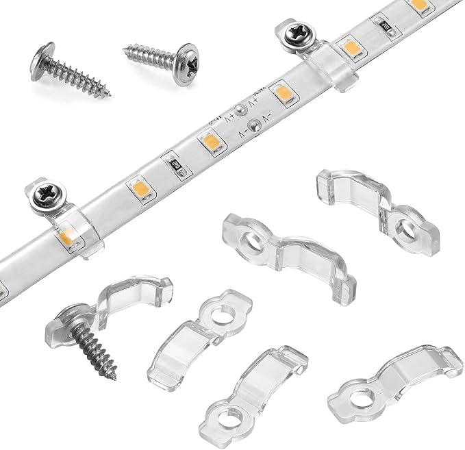 MMSD 100 Pack LED Strip Light Clips LED Tape Light mounting Bracket with 102 Screws Suit for 8mm Wide IP65 Waterproof Strip Light