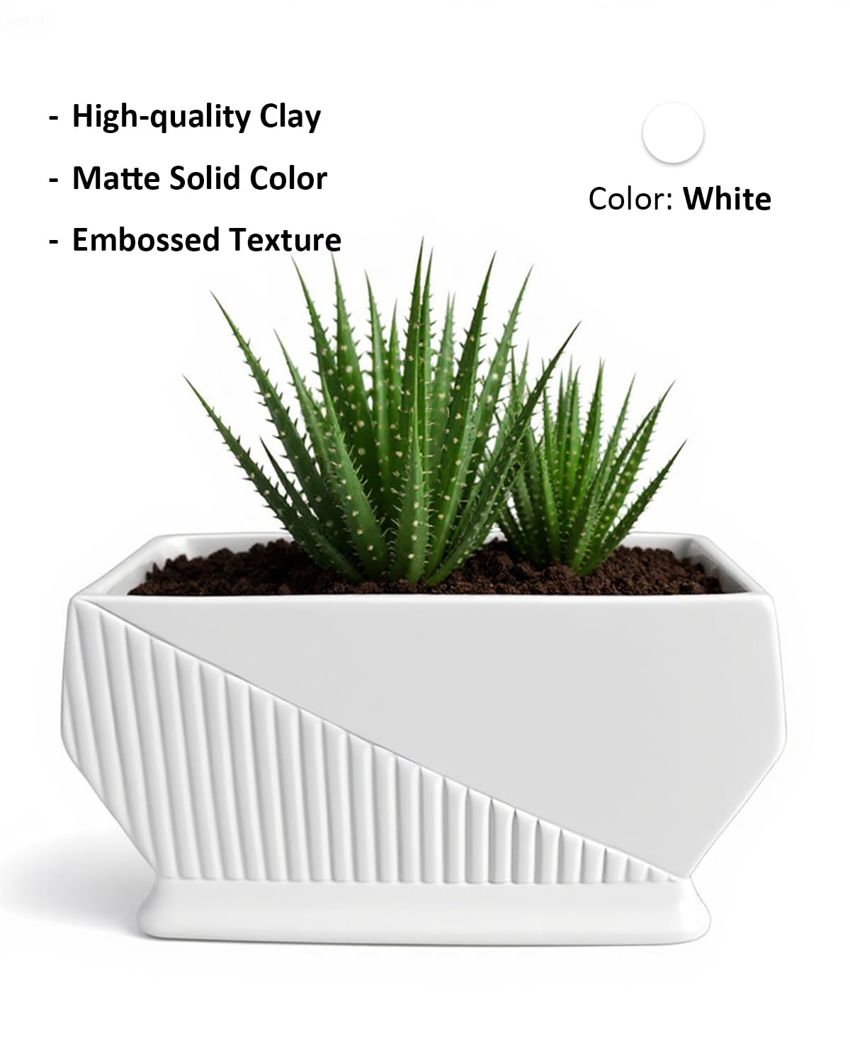 OXART Ceramic Plant pots Indoor Pots Set with Drainage Holes, 12+9 inch Flower Pot Rectangle Planters Pots for Plants for Plants Lilies, Cacti, Succulents, and Pothos, No Trays (White-1)