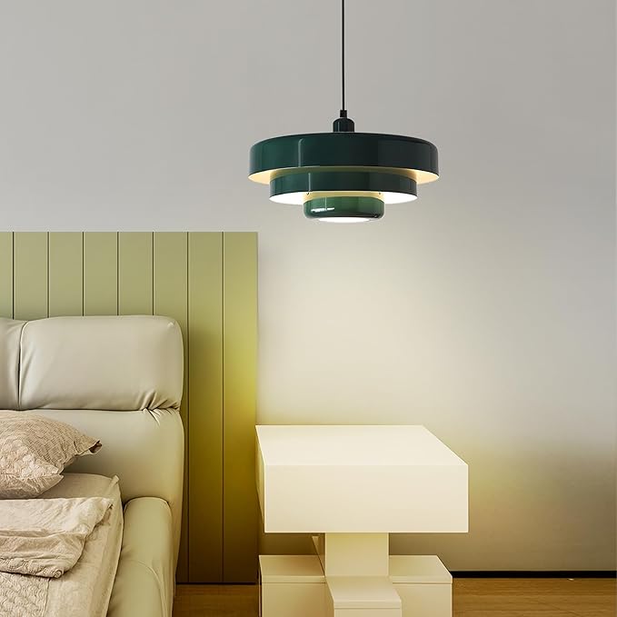 Mid Century Pendant Light Fixtures Ceiling Pendant Lighting 3-Layer Metal Shade Design Vintage Flush Mount Light for Dining Table Kitchen Island Hallway (Green)