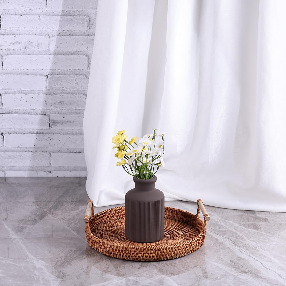 Brown Ceramic Vase Set of 3 – Small Flower Vases, Modern Farmhouse Boho Flower Vases for Home Decor, Rustic Pottery Vases for Centerpieces, Living Room, Shelf, Fireplace, Entryway Decor, Table