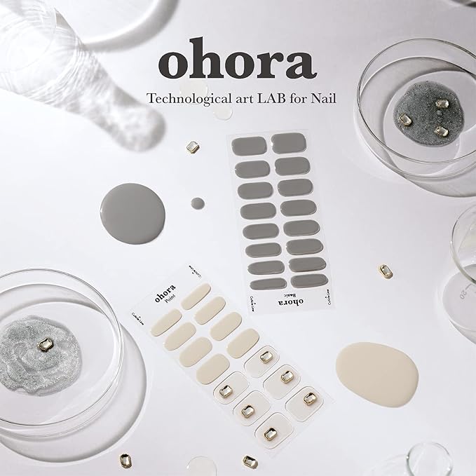ohora Semi Cured Gel Nail Strips (N Pottery) - Dark, Ombre, Works with Any UV/LED Lamps, Salon-Quality, Long Lasting, Easy to Apply & Remove - Includes 2 Prep Pads, Nail File & Wooden Stick