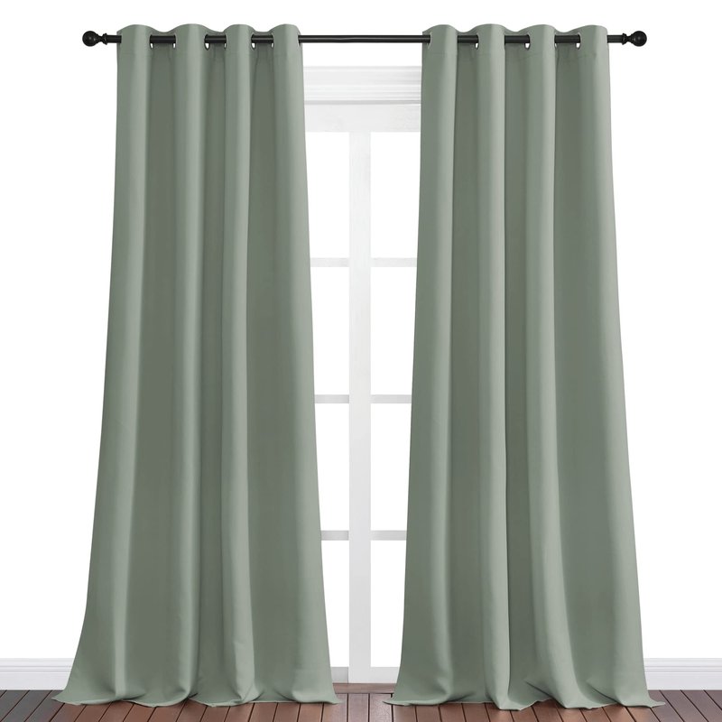NICETOWN Greyish Green Blackout Curtains 90" Long for Office, Dining Room, Guest Room, Sound Reducing Heat and Cold Block Curtain Panels for Modern Room Decorative (55" Wide, 2 Pieces)