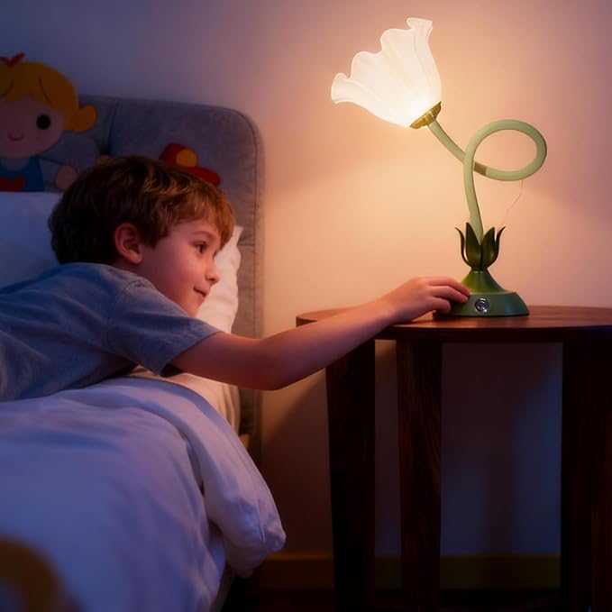 Cordless Flower Table Lamp Green, Valentine‘s Gift, 5200-mAh Rechargeable Touch Lamp, 3-Way Dimmable, Build-in Integrated LED 320 Lumen Max, for Nightstand Bedroom Living Room