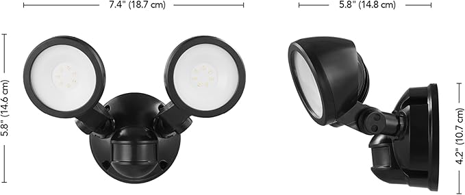 GLOBE Electric 10W Twin Head Motion Sensor LED Flood Light, 1000 Lumens, 180° Detection, 40-Ft Range, 4000K Daylight, Hardwired, Weather Resistant, 17000200