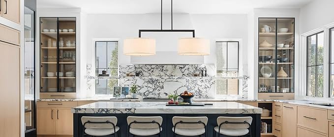 39” Modern Chandelier Off-White Fabric Shade 2-Lights Adjustable Industrial Pendant Light Large Farmhouse Contemporary Pendant Lighting Fixtures for Dining Living Room Kitchen, UL Listed