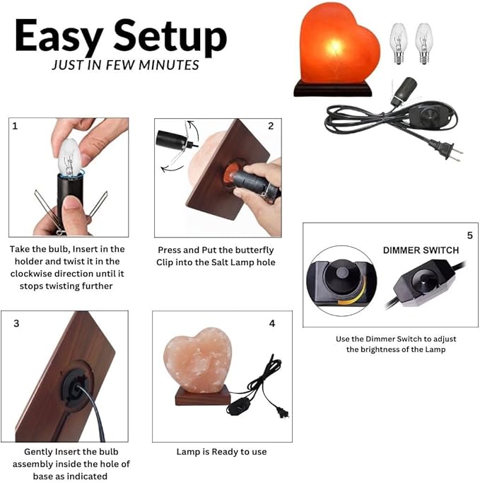 Himalayan Pink Salt Heart Lamp Comes with Dimmer Switch and a Pair of Bulbs (Heart2)
