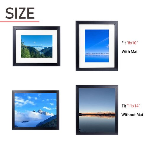 BENGBUKAISAI 11x14 Picture Frame, Display Pictures 8x10 with Mat or 11x14 Without Mat, Wall Hanging Photo Frame,Black, 1 Pack