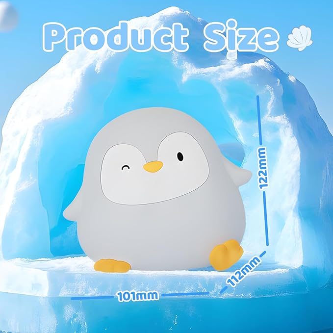 Penguin Silicone Night Light, 50H/12H Long Battery Life Touch Lamp with 30-Min Auto-Off Timer, Soft Dimmable Glow for Baby Kids Toddler Bedroom, Cute Easter Gift for Children