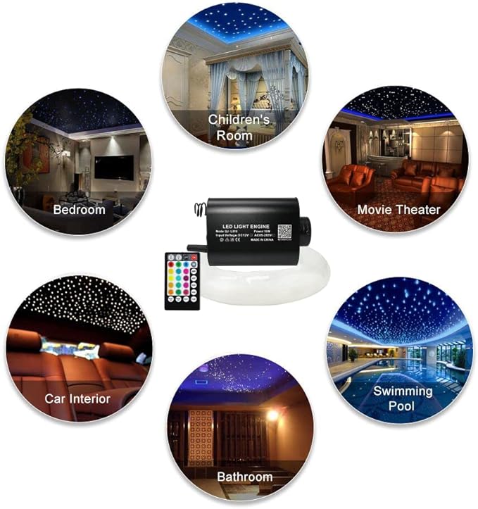 AMKI 16W Fiber Optic Lights,Starlight Headliner Light Kit APP/Remote Control Sound Activated Mode for Car&Home Decoration,Optical Fiber Cable Strands 0.75mm/0.03in 6.5ft/2m 200pcs