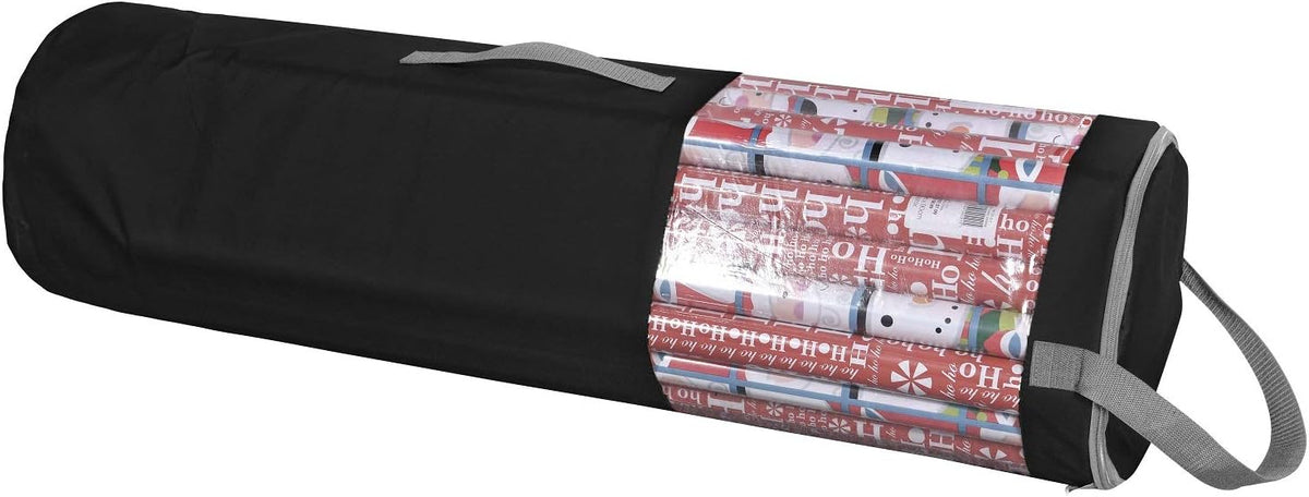 ProPik Wrapping Paper Storage Organizer Bag - Heavy Duty 40-Inch Capacity for 24 Rolls | Black with Clear PVC and Zippered Top