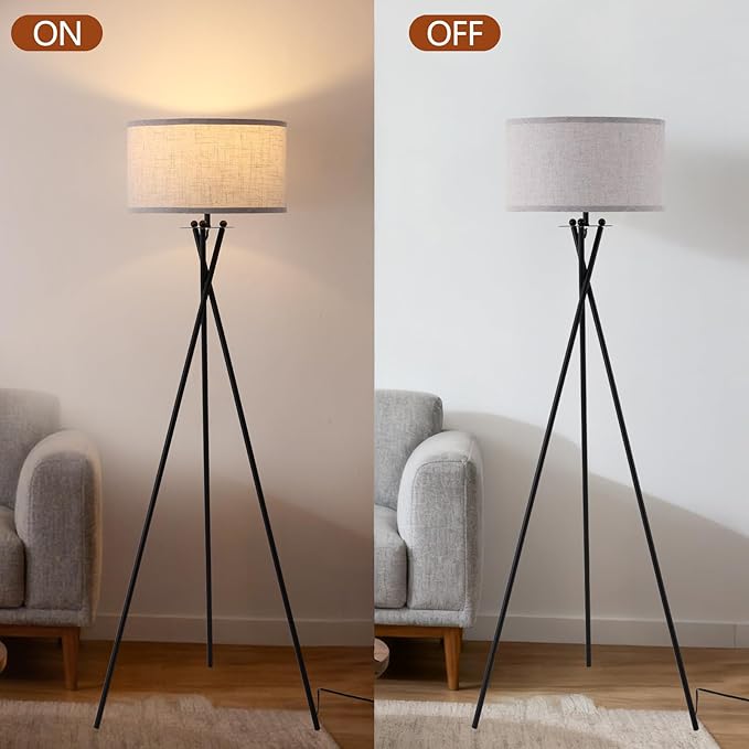 Modern Tripod Floor Lamp, Mid Century Reading Standing Lamp with 3 Color Temperatures and Foot Switch, Modern Night Light for Living Room, Bedroom, Office Décor, Black