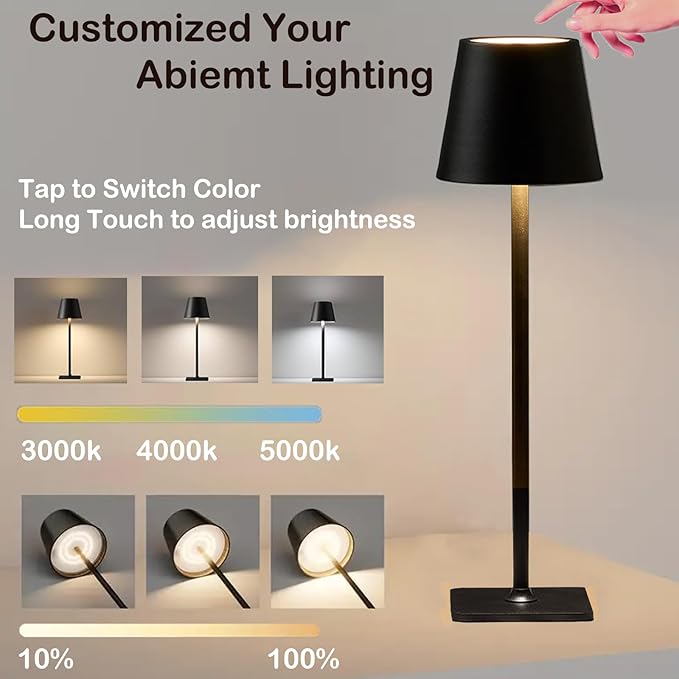 4 Pack Led Cordless Table Lamps-Wireless Rechargeable Lamps Bulk of 4,Waterproof Outdoor Table Lamp for Patio/Restaurant/Dinner Dining Desk Top Lights/Kitchen Countertop, Value Pack of 4,Multiple Set