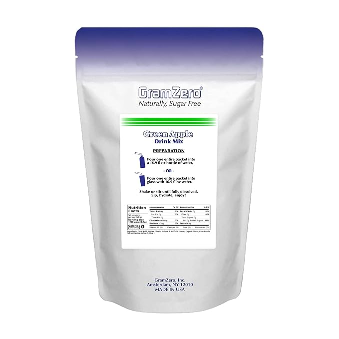 GramZero 2GO Sticks - Green Apple, Zero Calorie Sugar Free Drink Mix, Stevia Sweetened, Great For Nutrition Club Loaded Tea To Go Kits