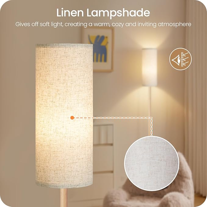 2 Pack Wooden Textured Pole Lamps, Dimmable Floor Lamp for Living Room with Remote and Foot Switch, 64.4” Standing Tall Lamp, Corner Light for Bedroom, Bulb Included, 3000K-6500K, XE06LDP205W1