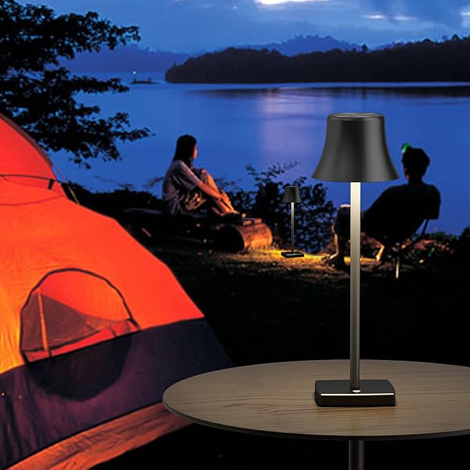 2 Pack LED Cordless Table Lamps Rechargeable,5000mAh Battery Operated Table Light,3 Color Stepless Dimming,Portable Small Desk Lamp in Aluminum for Party Patio Restaurant Indoor/Outdoor(Black)