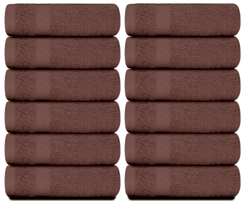 White Classic Luxury Cotton Washcloths 13x13 Inch - 650 GSM Turkish Cotton | Hotel, Spa, Bathroom Face Towel | 12 Pack, Brown