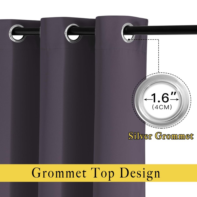 NICETOWN Bedroom Blackout Curtains 95 inch Length - Triple Weave Energy Saving Thermal Insulated Solid Grommet Blackout Draperies for Patio/Hall (1 Pair, 80 inches Wide, Greyish Purple)