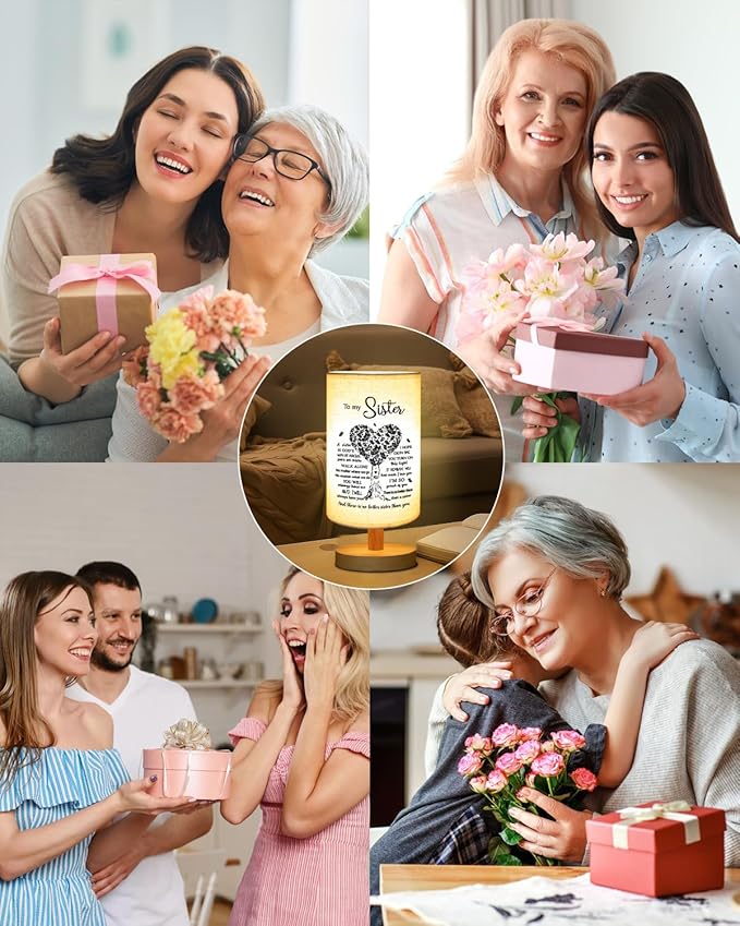 Sisters Gifts from Sister, to Sister Fabric Table Lamp, Sister Mothers Day Birthday Gifts for Sister, Bedside Table Lamp Gifts for Sisters from Sisters Adult