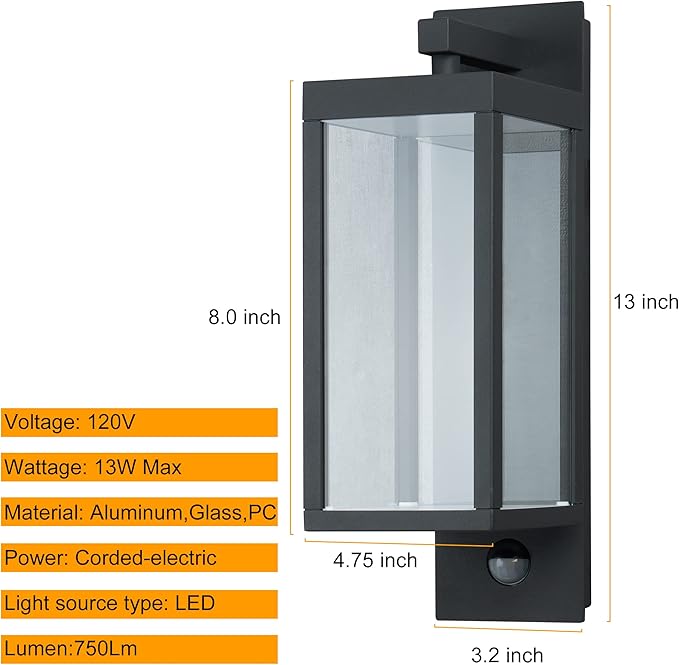 Lustrlach 2 Pack Motion Sensor Outdoor Light Fixtures Wall Mount,Exterior Wall Sconce, Porch Light, Garage Lights, Waterproof Motion Lights for Outside, Garden, Front Door