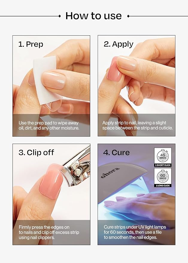 ohora Semi-Cured Gel Nail Strips Value Set (N Cream Cloud Starter Kit) Includes Full Size Lamp and Mini Remover, Salon-Quality, Long Lasting, Easy to Apply & Remove
