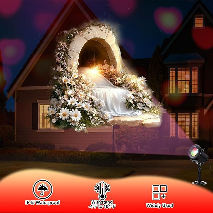 Easter Religious Projector Light Outdoor with 12 Film Slides, Christian Cross Saint Patrick Jesus Projection Light, Multiple Holidays 4 Color Mode with Remote, Waterproof Yard Decor