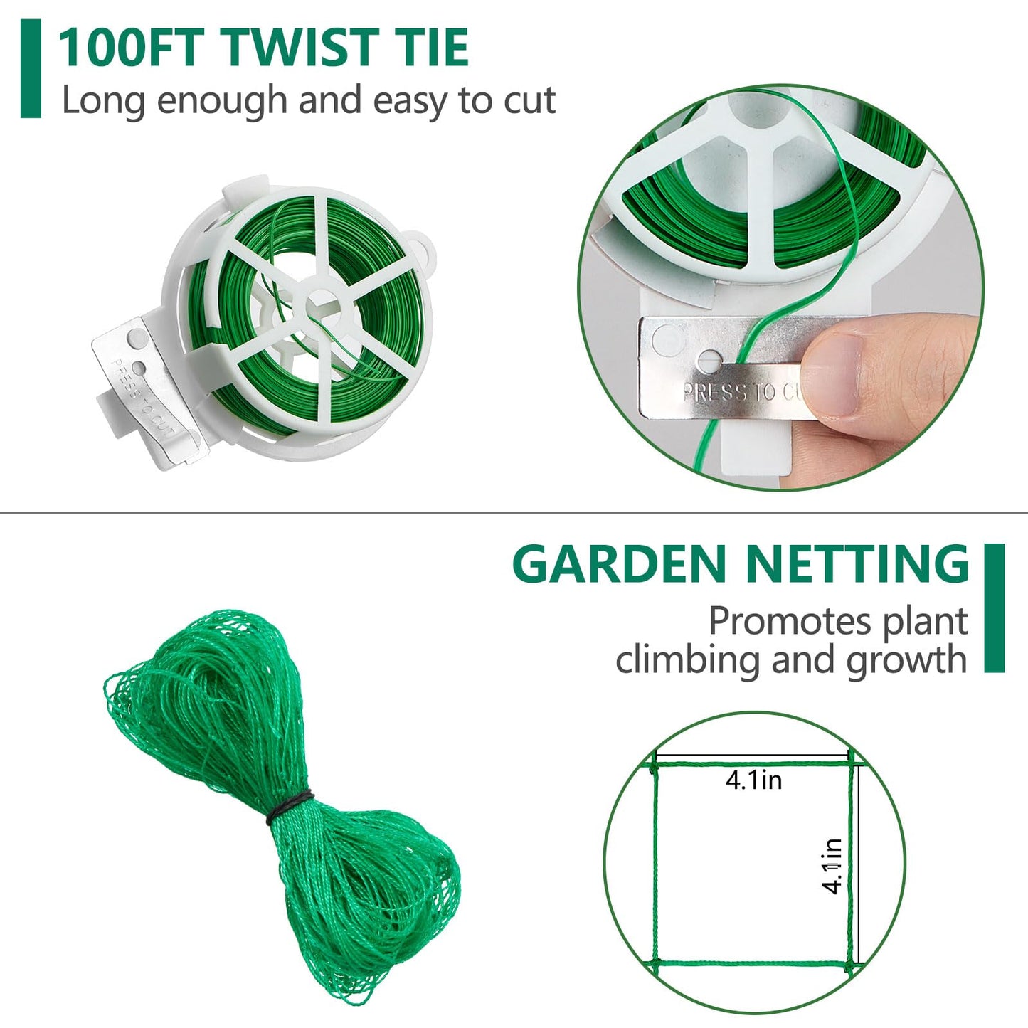 Cucumber Trellis for Raised Bed, 1 Pack 4ft Tall U-Frame, Garden Trellis for Climbing Plants Outdoor, Perfect for Vines, Beans - Green with Netting